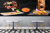 Avikalp MWZ3182 Food Items Flesh Meat Leaves Flowers HD Wallpaper for Cafe Restaurant