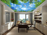 Avikalp MWZ3195 Green Trees Clouds Birds Sky HD Wallpaper for Ceiling