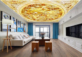 Avikalp MWZ3205 Golden Orange Flowers Designs Fishes HD Wallpaper for Ceiling