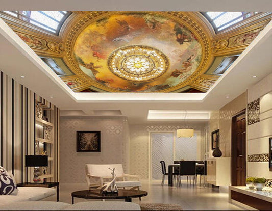 Avikalp MWZ3212 Lighting Hanger Golden White Flowers HD Wallpaper for Ceiling