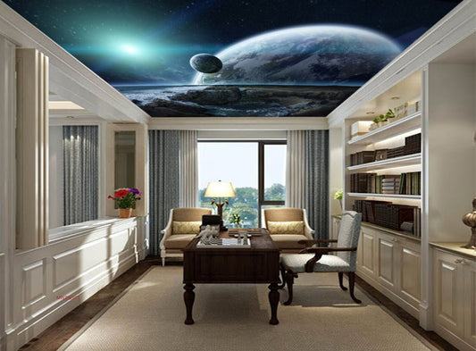 Avikalp MWZ3297 Earth Moon Sky Galaxy HD Wallpaper for Ceiling