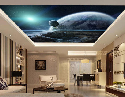 Avikalp MWZ3297 Earth Moon Sky Galaxy HD Wallpaper for Ceiling