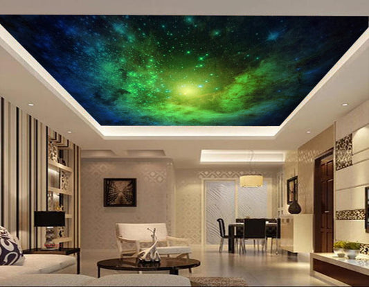 Avikalp MWZ3303 Galaxy Green Space Stars HD Wallpaper for Ceiling