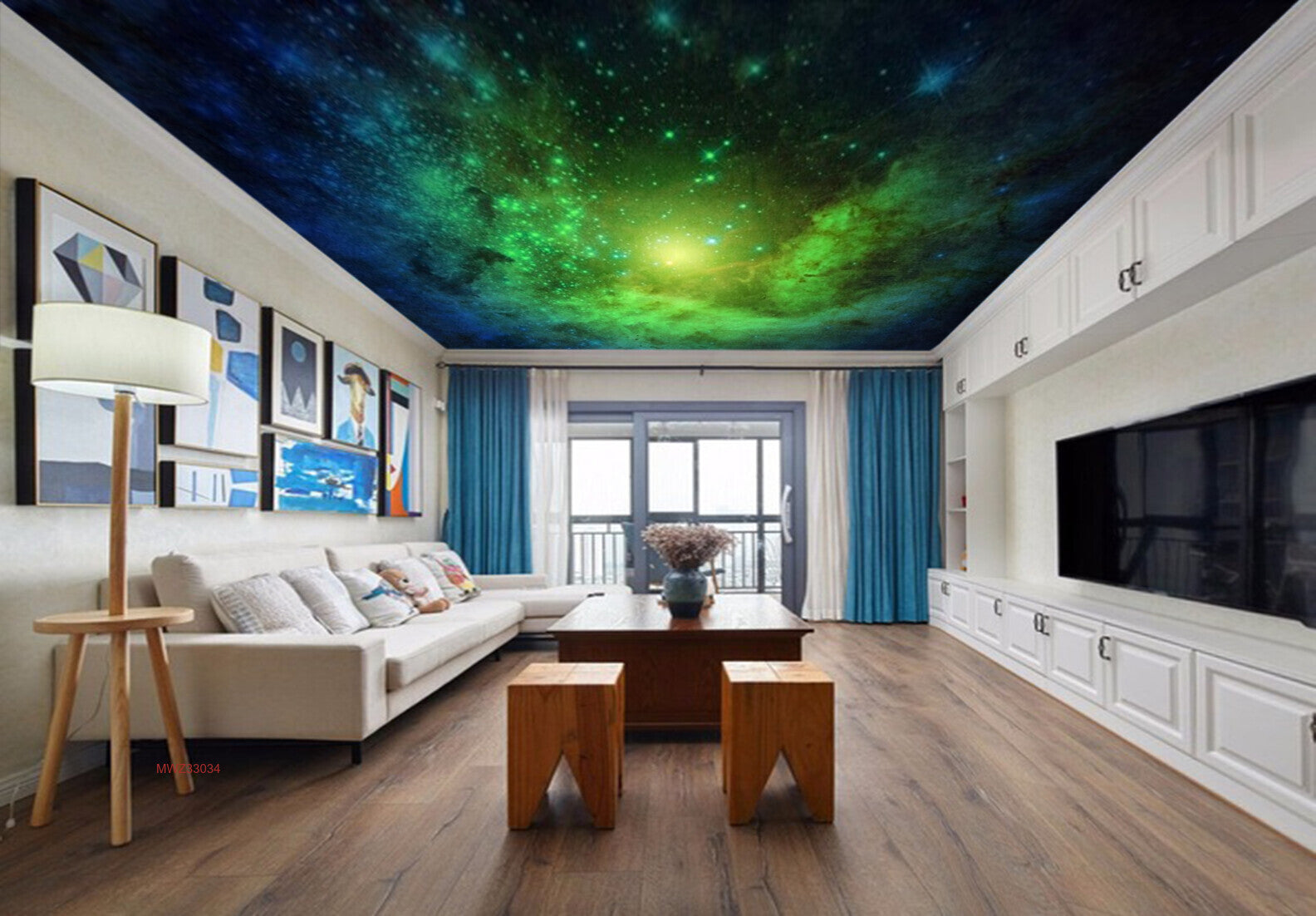 Avikalp MWZ3303 Galaxy Green Space Stars HD Wallpaper for Ceiling