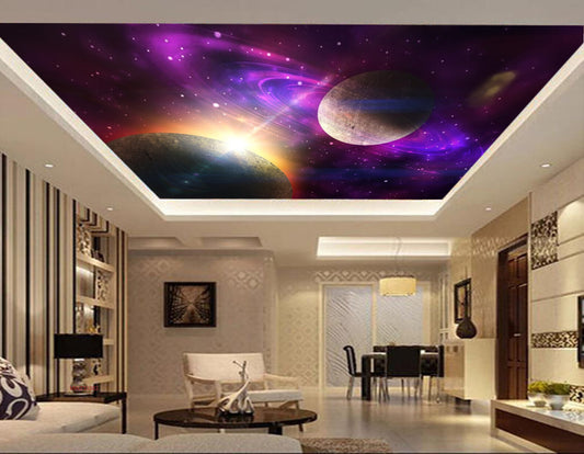 Avikalp MWZ3338 Solar System Globe Sun Earth Moon HD Wallpaper for Ceiling