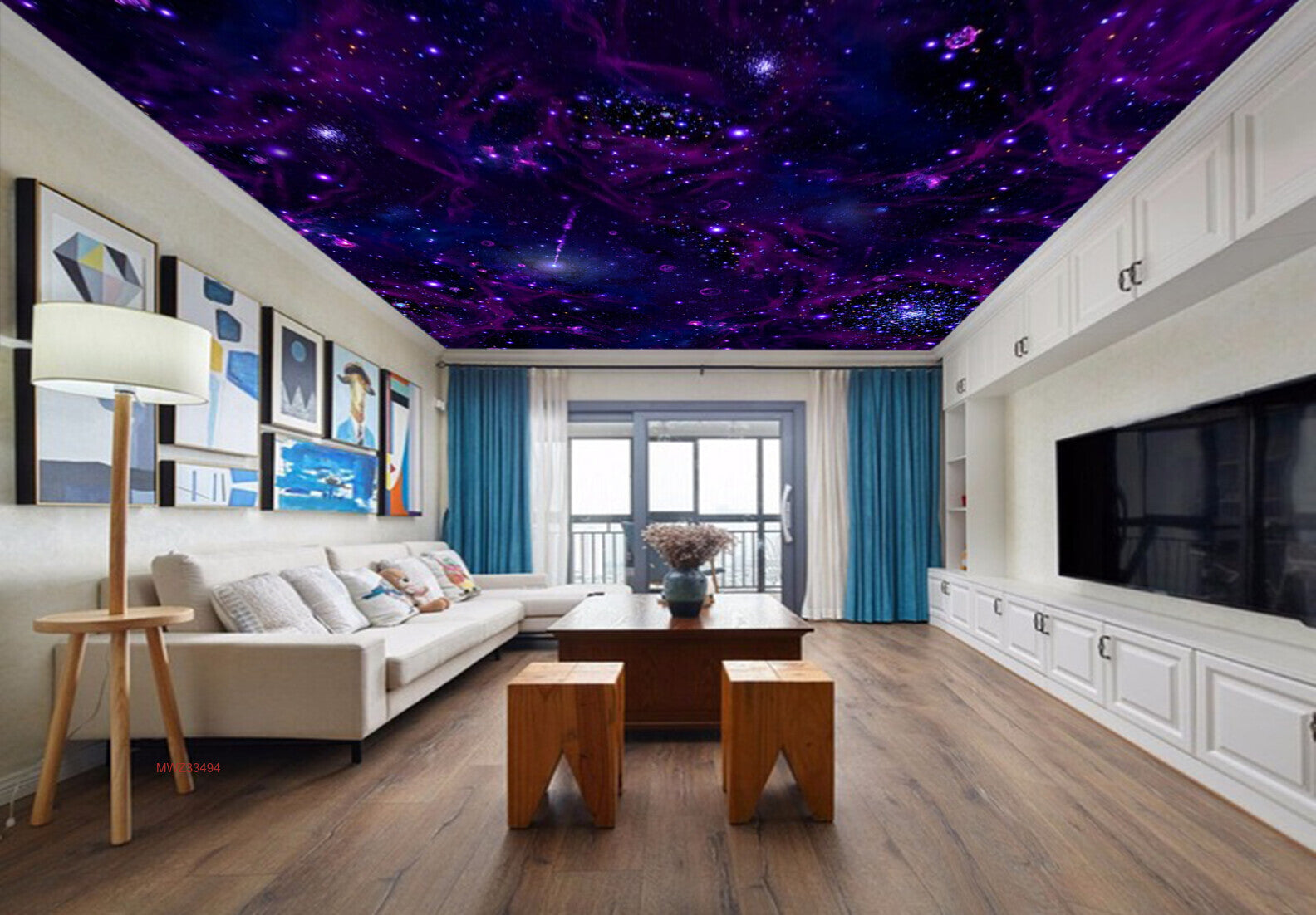 Avikalp MWZ3349 Purple Blue Stars Sky HD Wallpaper for Ceiling