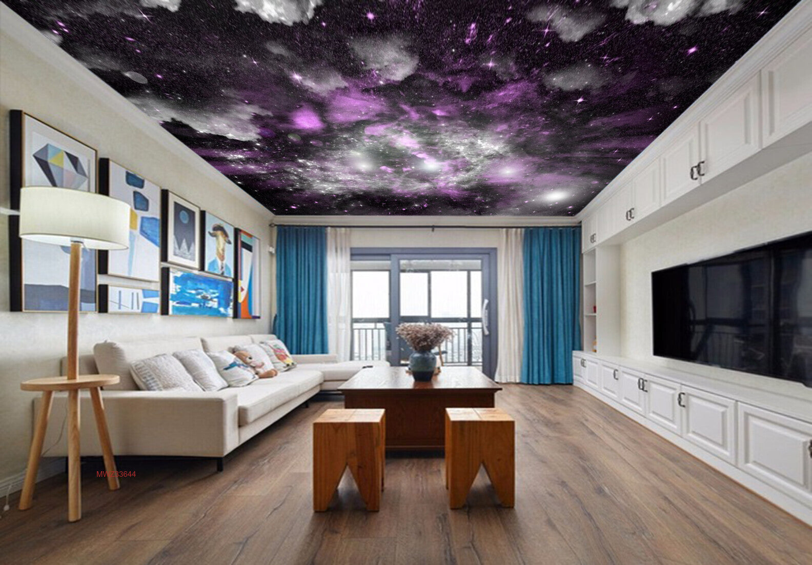 Avikalp MWZ3364 Purple White Space Stara HD Wallpaper for Ceiling