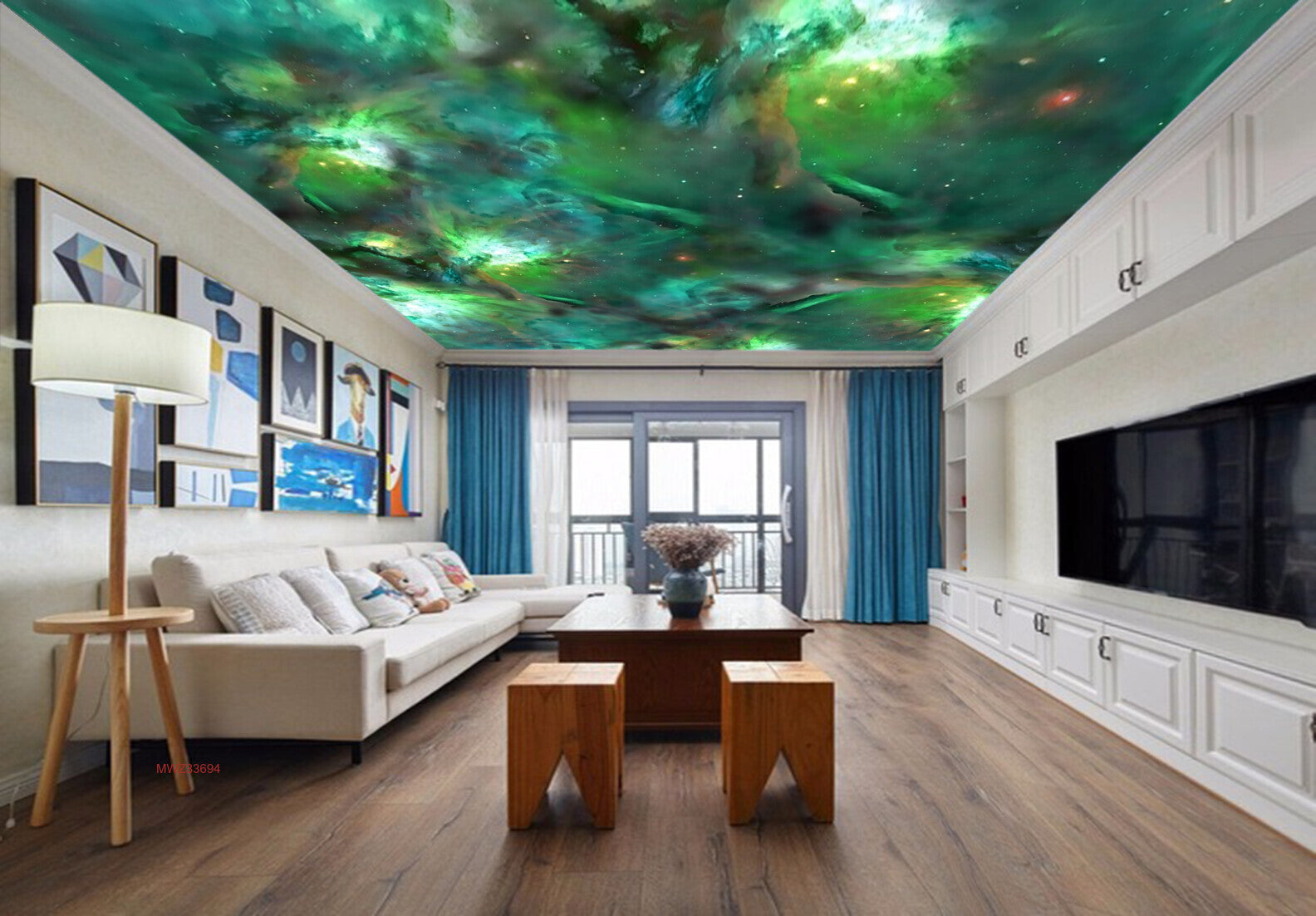 Avikalp MWZ3369 Green Black Solar System HD Wallpaper for Ceiling