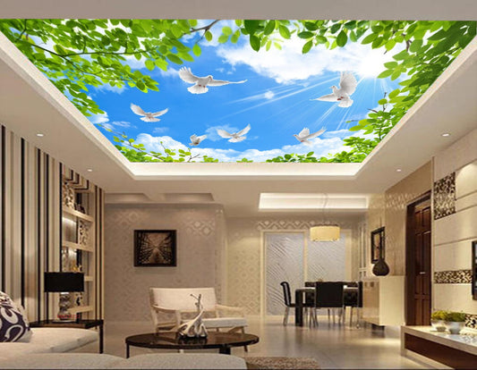 Avikalp MWZ3372 Trees Birds Clouds Leaves HD Wallpaper for Ceiling