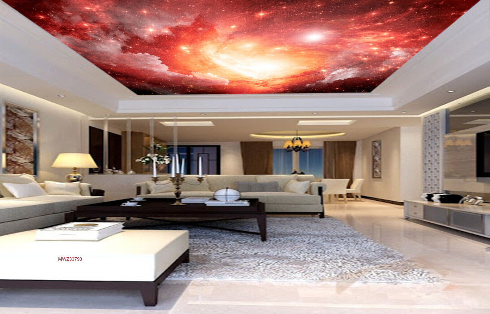 Avikalp MWZ3379 Red Pink Clouds Sun HD Wallpaper for Ceiling