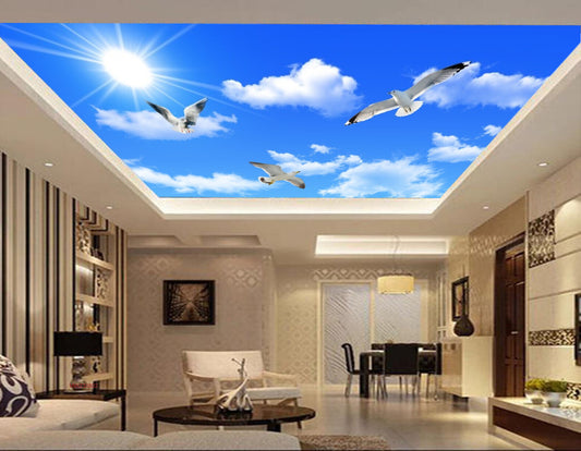 Avikalp MWZ3380 Clouds Sun Birds HD Wallpaper for Ceiling