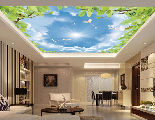Avikalp MWZ3382 Sun Clouds Trees Birds HD Wallpaper for Ceiling