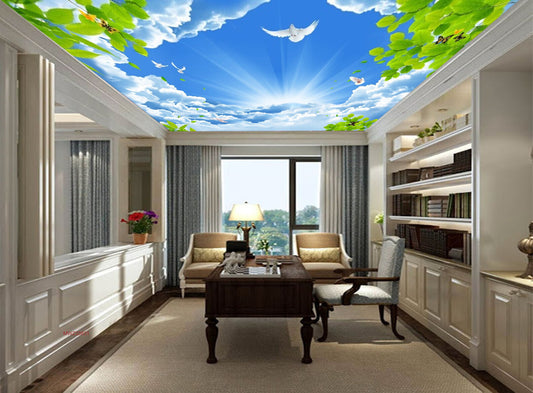 Avikalp MWZ3383 Birds Clouds Trees Flowers HD Wallpaper for Ceiling