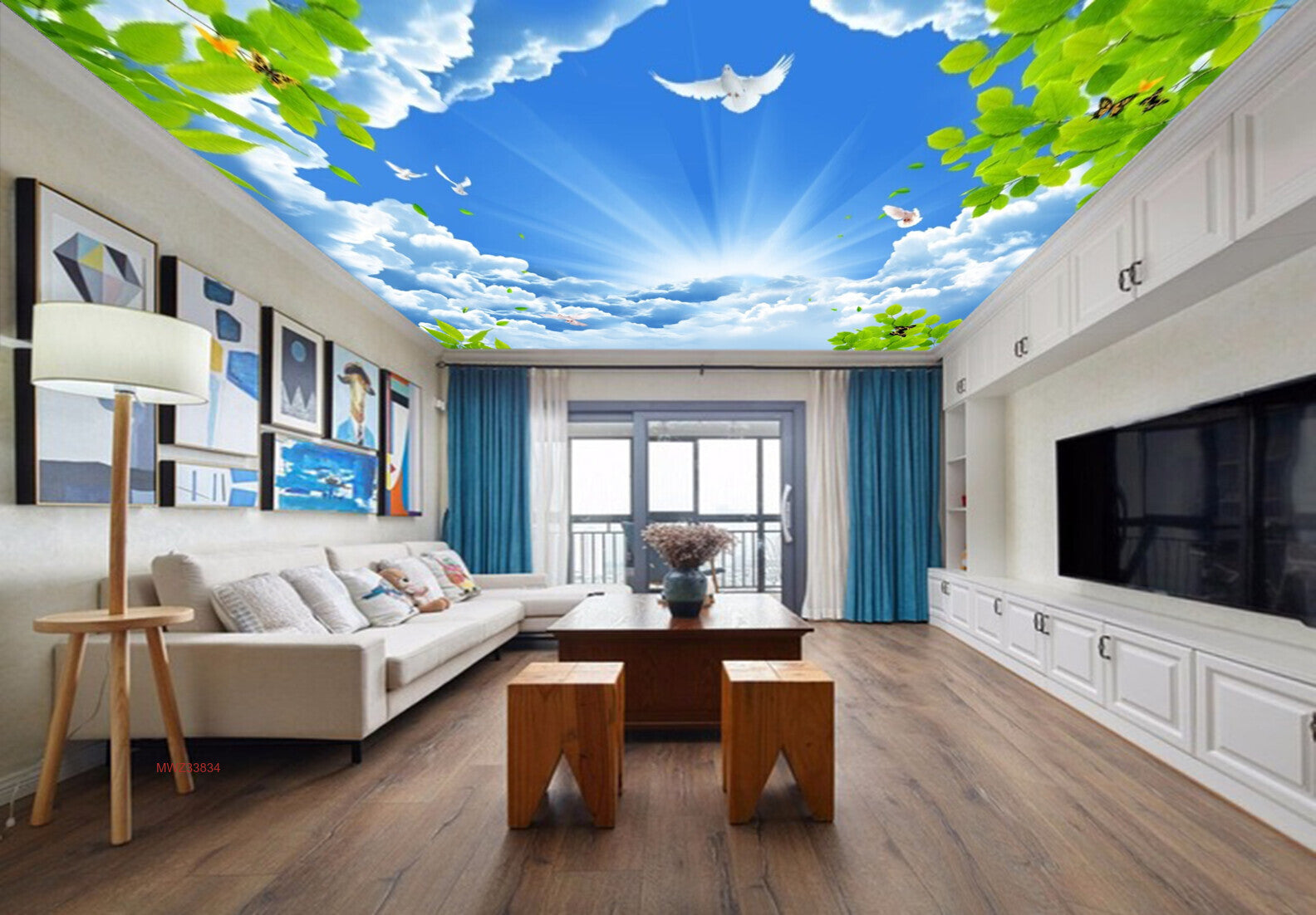 Avikalp MWZ3383 Birds Clouds Trees Flowers HD Wallpaper for Ceiling