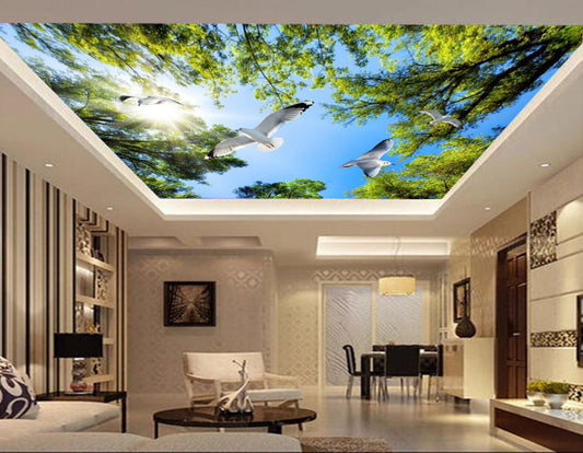 Avikalp MWZ3386 Trees Pigeons Sun HD Wallpaper for Ceiling