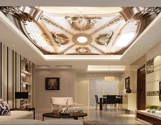 Avikalp MWZ3389 Peach White Floral Designs HD Wallpaper for Ceiling