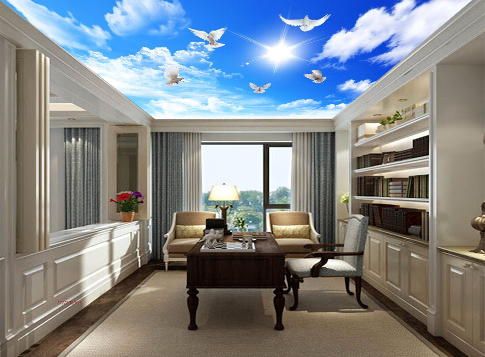 Avikalp MWZ3390 Sun Clouds Birds Sky HD Wallpaper for Ceiling