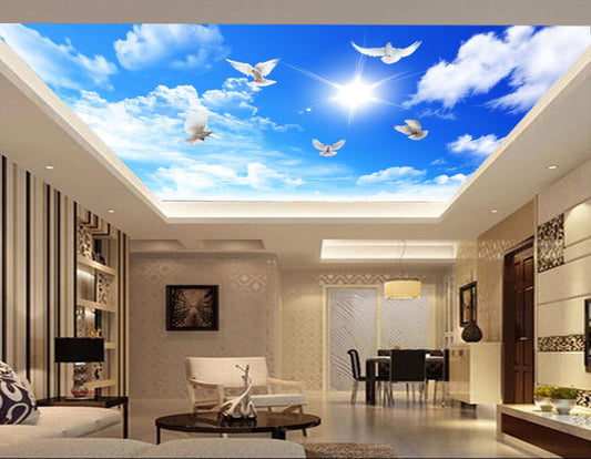 Avikalp MWZ3390 Sun Clouds Birds Sky HD Wallpaper for Ceiling