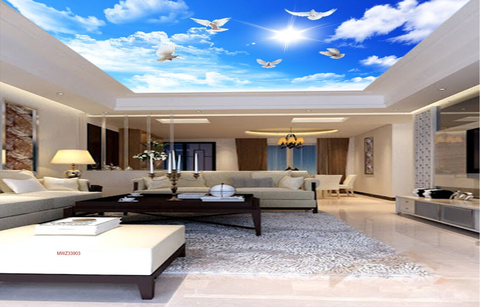 Avikalp MWZ3390 Sun Clouds Birds Sky HD Wallpaper for Ceiling