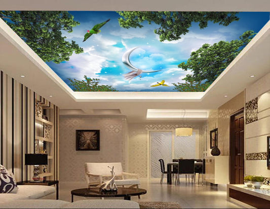 Avikalp MWZ3392 Birds Trees Clouds Moon Gift HD Wallpaper for Ceiling