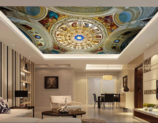 Avikalp MWZ3396 Blue Flowers Chakra People Designs HD Wallpaper for Ceiling