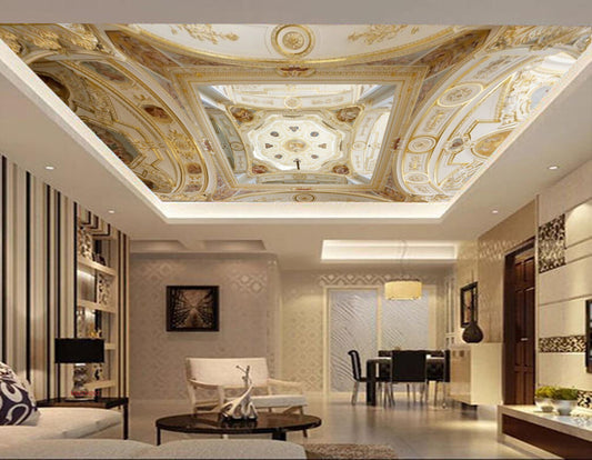 Avikalp MWZ3400 Golden Cream Flowers Design HD Wallpaper for Ceiling