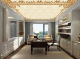 Avikalp MWZ3401 White Golden Floral Design HD Wallpaper for Ceiling