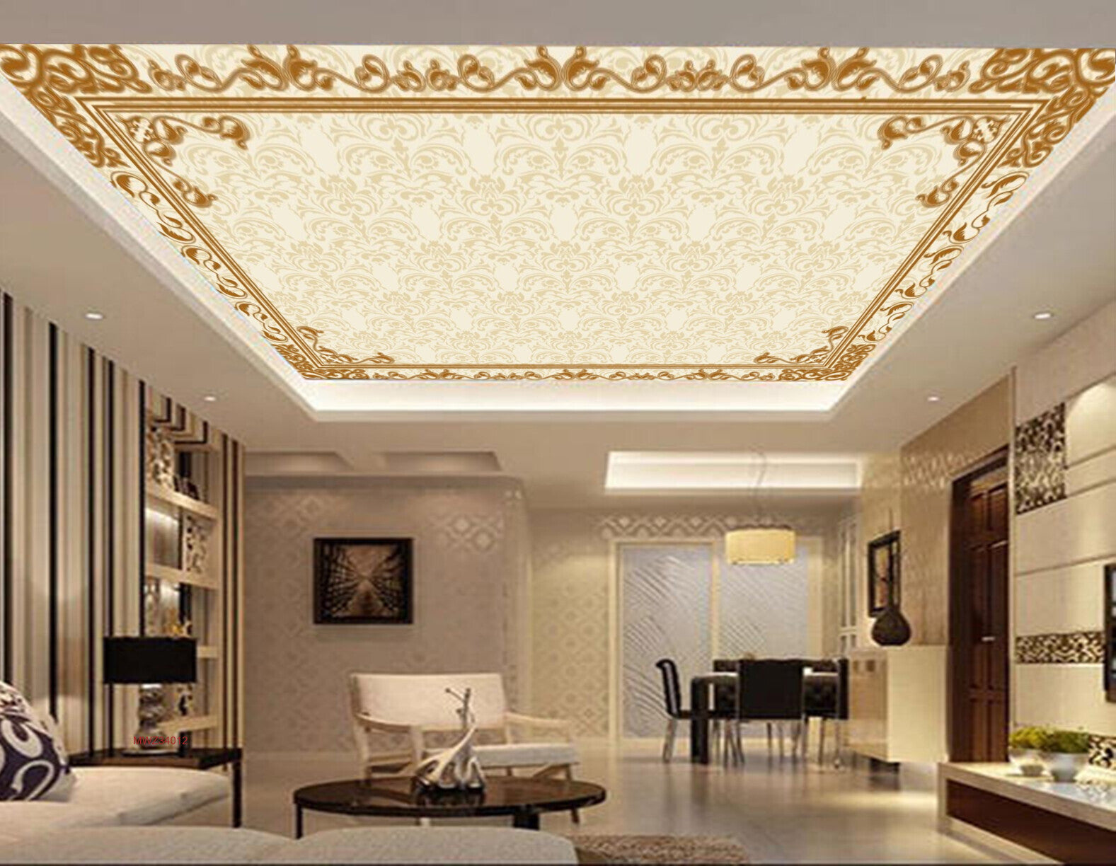 Avikalp MWZ3401 White Golden Floral Design HD Wallpaper for Ceiling