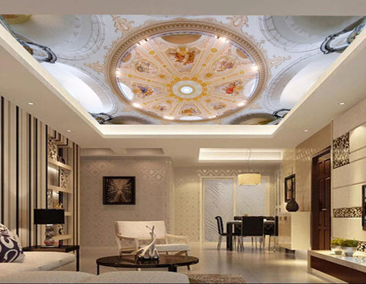 Avikalp MWZ3402 White Orange Floral Design HD Wallpaper for Ceiling