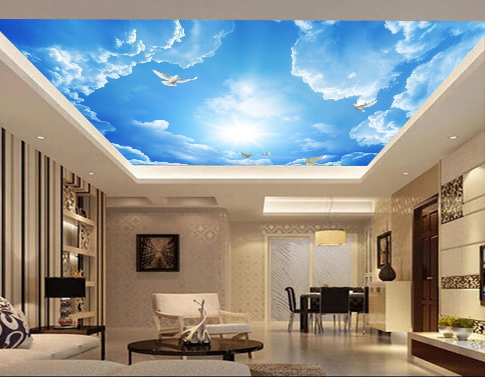 Avikalp MWZ3403 Clouds Birds Sky HD Wallpaper for Ceiling