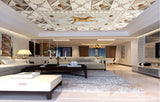 Avikalp MWZ3408 Golden Horse Flowers Tiles HD Wallpaper for Ceiling