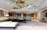 Avikalp MWZ3409 Golden Leaves White Flowers HD Wallpaper for Ceiling