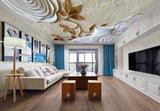 Avikalp MWZ3409 Golden Leaves White Flowers HD Wallpaper for Ceiling