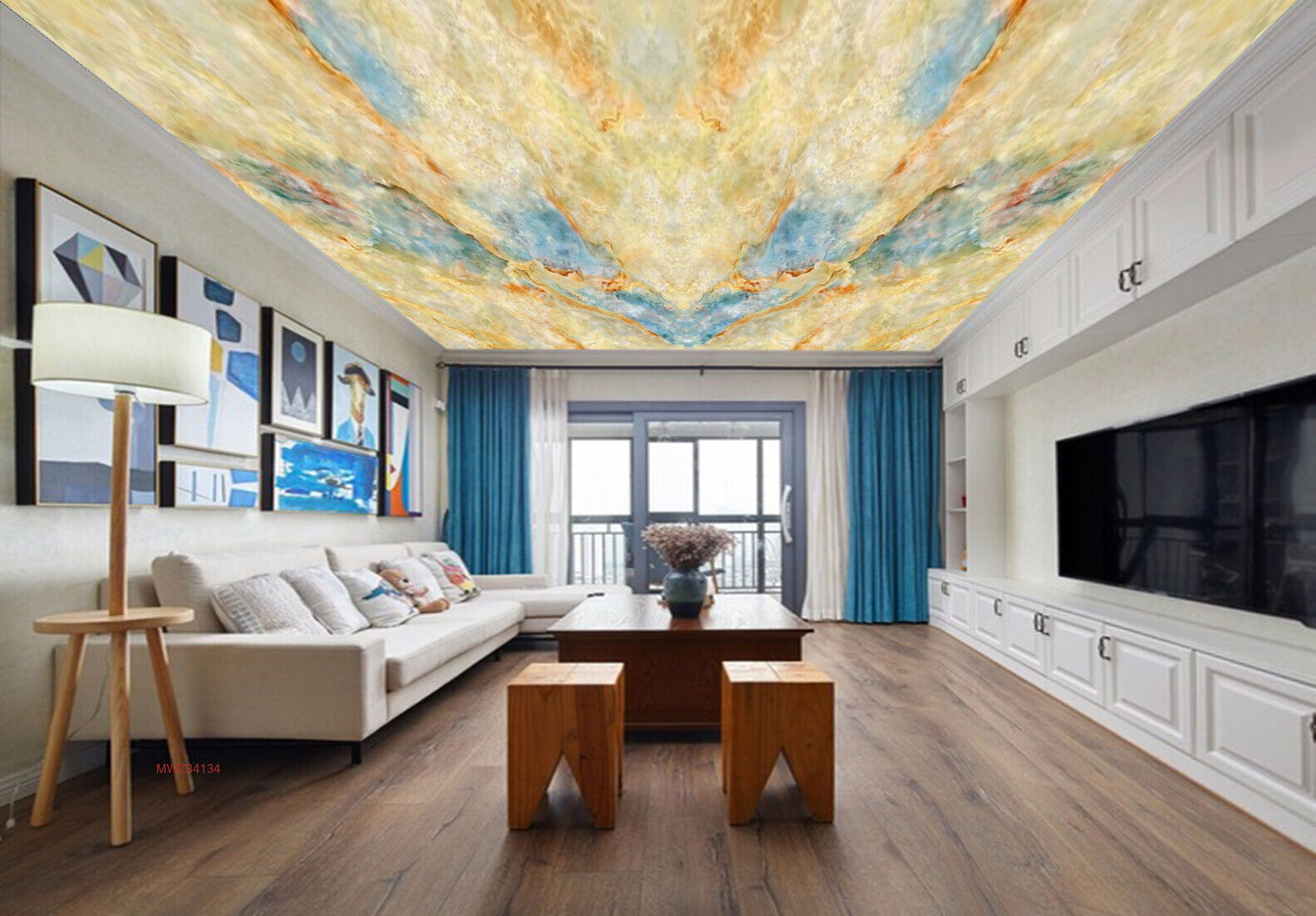Avikalp MWZ3413 Cream Orange Blue Texture HD Wallpaper for Ceiling