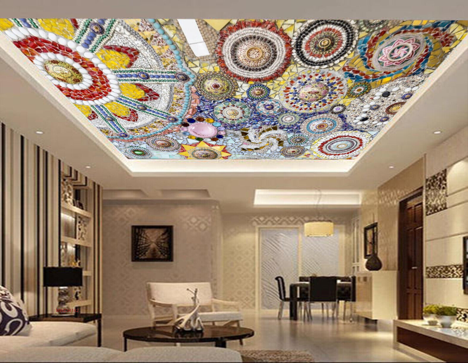 Avikalp MWZ3414 Red White Yellow Stars Stones HD Wallpaper for Ceiling