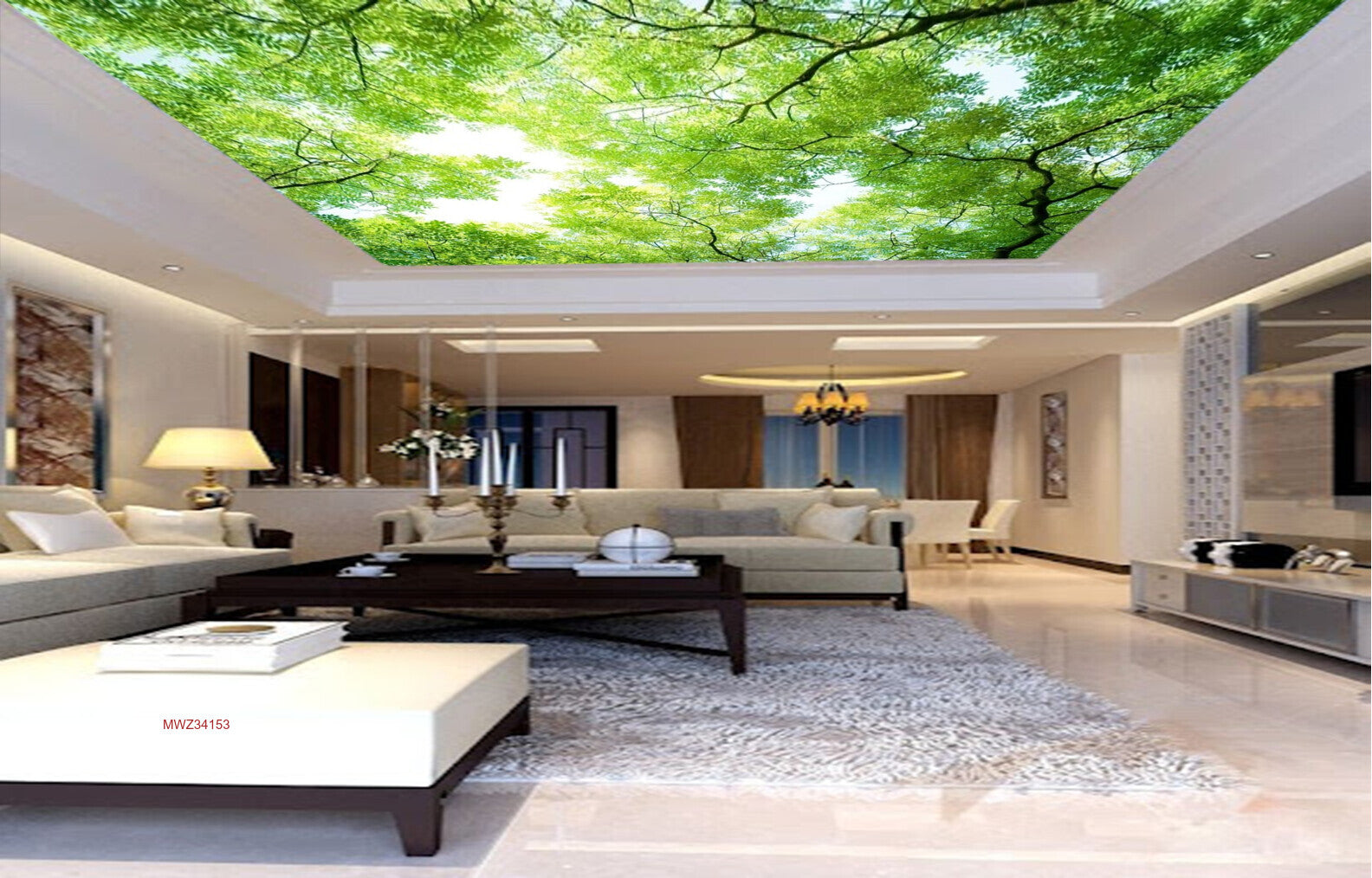 Avikalp MWZ3415 Trees Branches Green Leaves HD Wallpaper for Ceiling