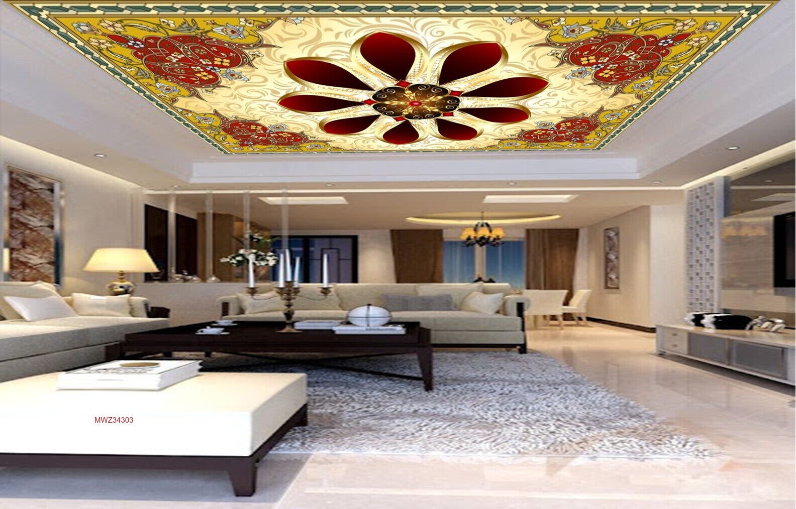 Avikalp MWZ3430 Red Cream Flowers Designs HD Wallpaper for Ceiling