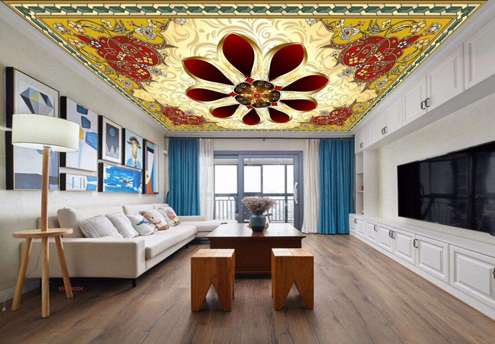 Avikalp MWZ3430 Red Cream Flowers Designs HD Wallpaper for Ceiling
