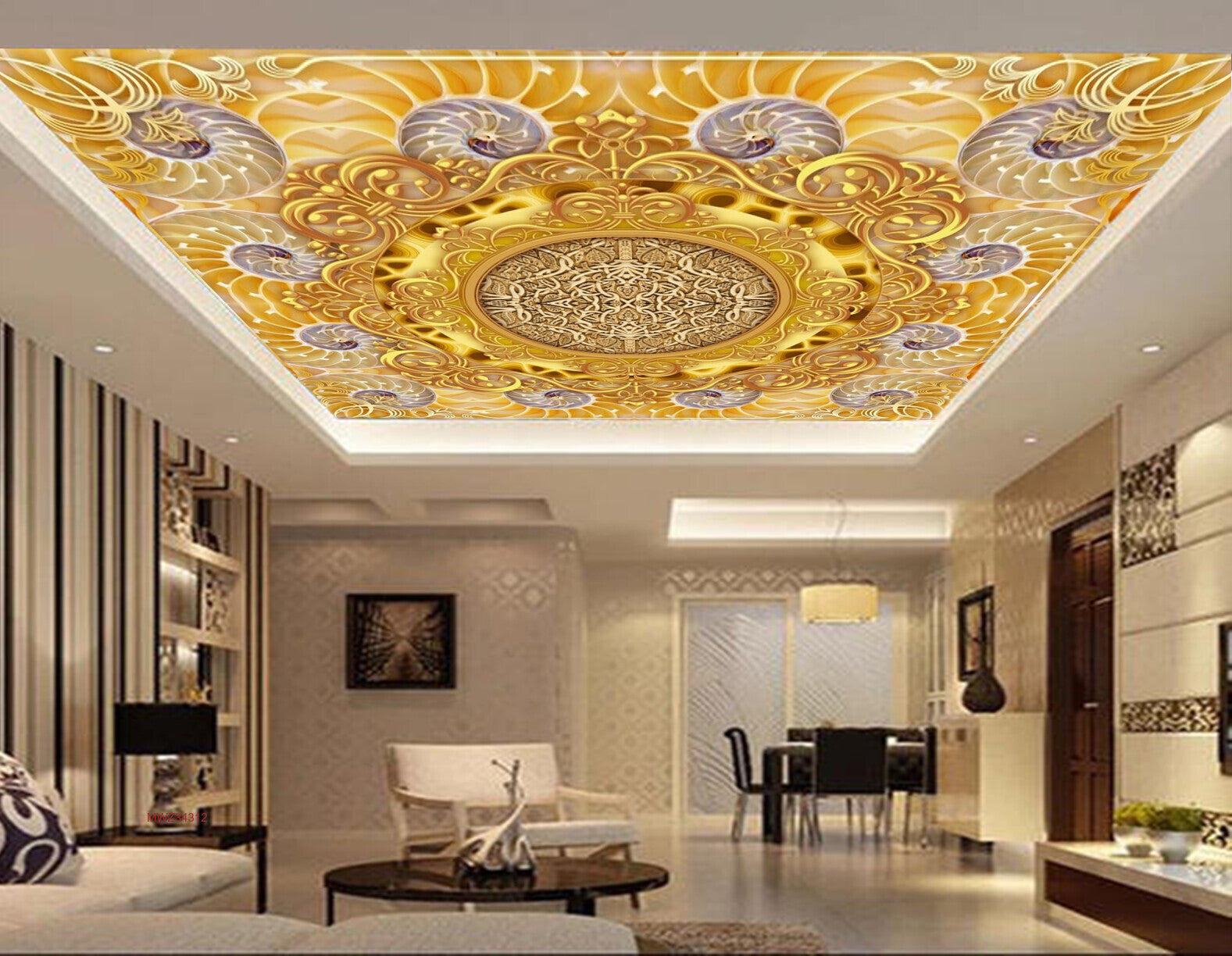 Avikalp MWZ3431 Golden White Shining Designs HD Wallpaper for Ceiling