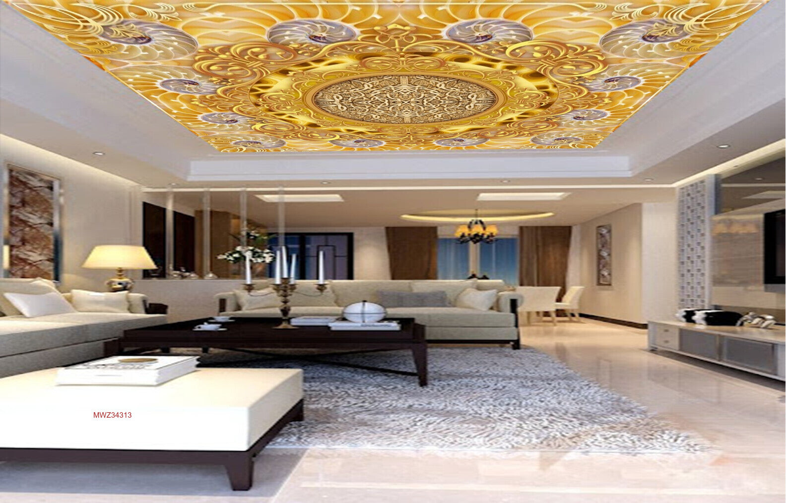 Avikalp MWZ3431 Golden White Shining Designs HD Wallpaper for Ceiling