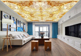 Avikalp MWZ3437 Golden White Flowers Leaves Designs HD Wallpaper for Ceiling