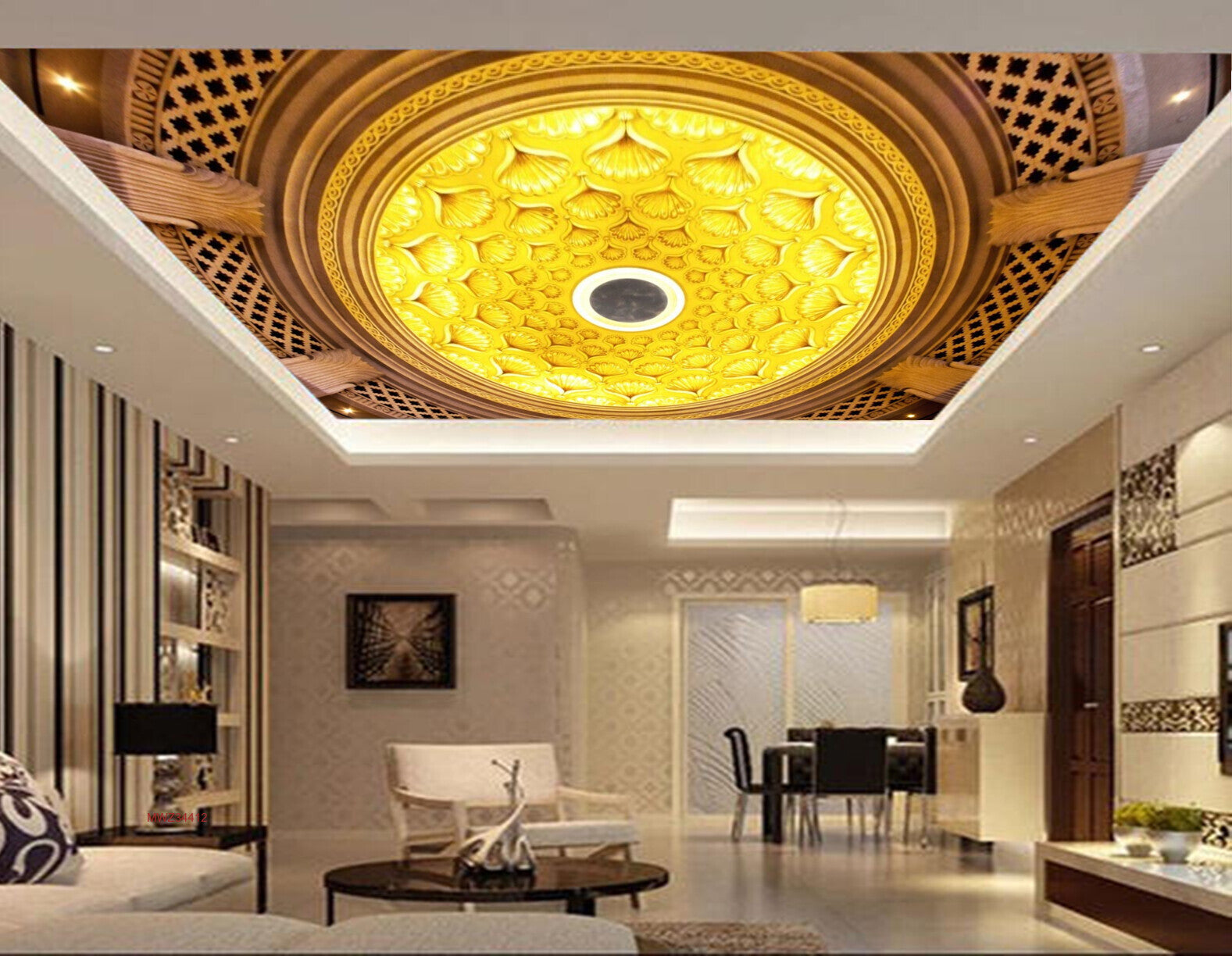 Avikalp MWZ3441 Golden Orange Flower Design HD Wallpaper for Ceiling