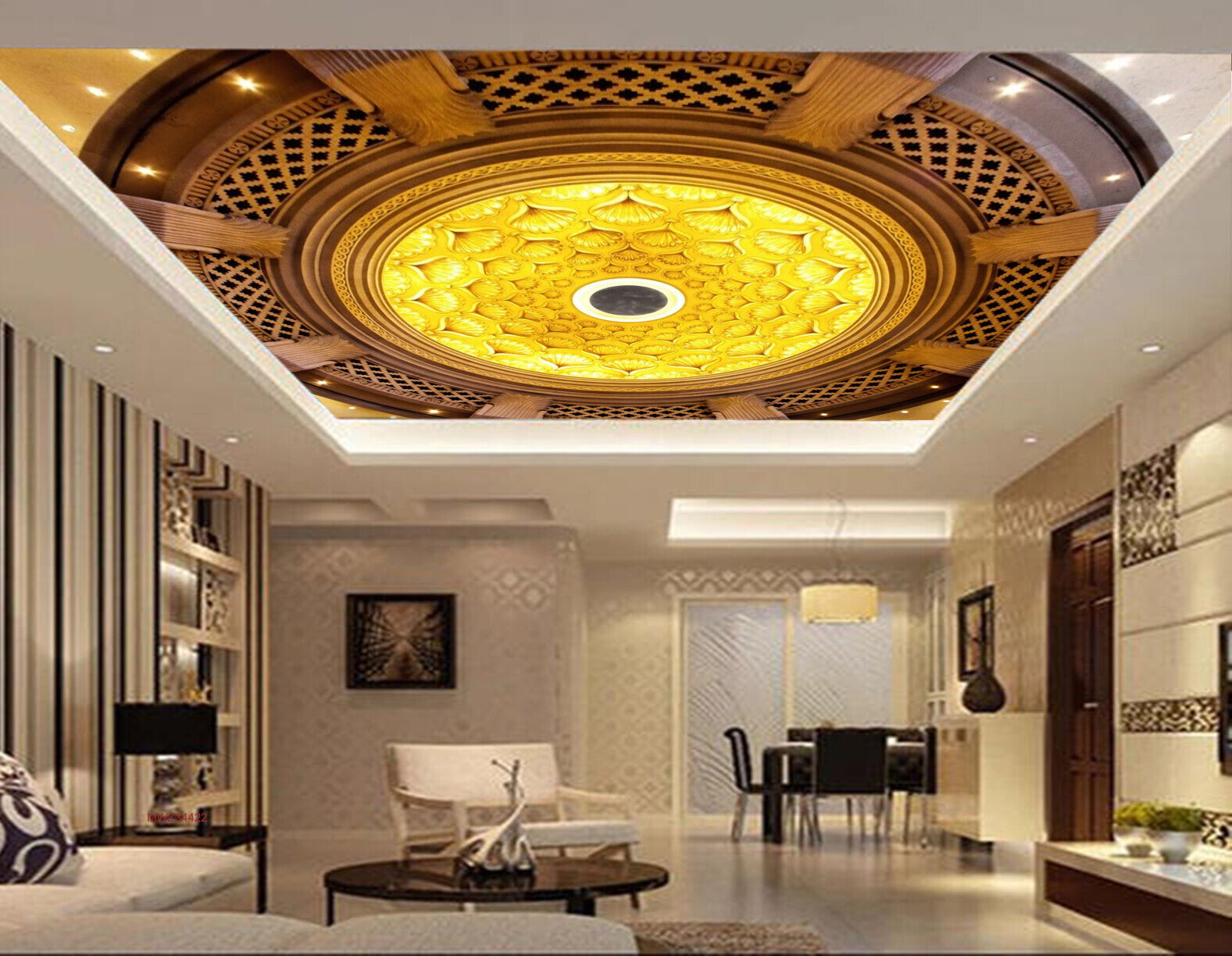 Avikalp MWZ3442 Gold Orange Flower Design HD Wallpaper for Ceiling