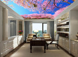 Avikalp MWZ3443 Pink Flowers Trees Birds HD Wallpaper for Ceiling
