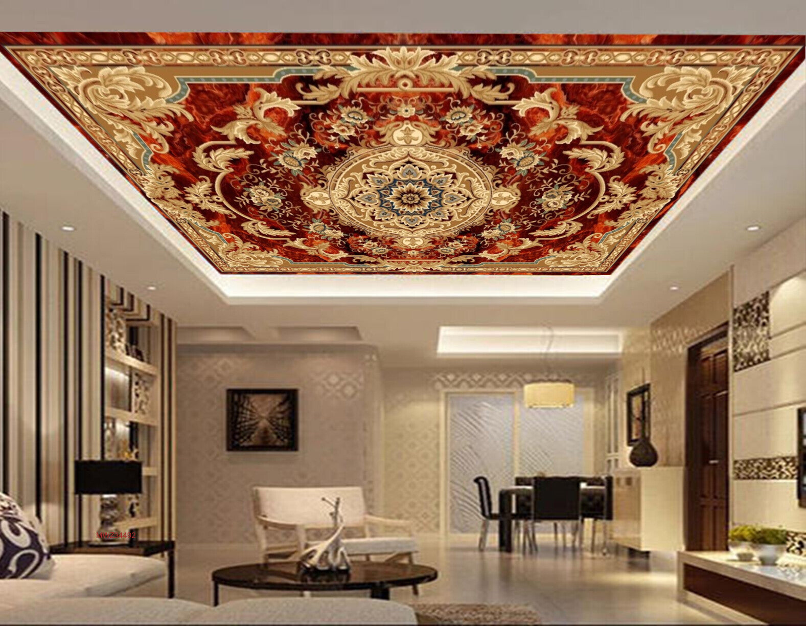 Avikalp MWZ3449 Red Cream Flowers HD Wallpaper for Ceiling