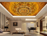 Avikalp MWZ3450 Golden Orange Flower Mandala Design HD Wallpaper for Ceiling