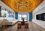 Avikalp MWZ3450 Golden Orange Flower Mandala Design HD Wallpaper for Ceiling