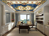 Avikalp MWZ3451 Cream Blue Red Flowers Design HD Wallpaper for Ceiling