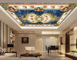 Avikalp MWZ3451 Cream Blue Red Flowers Design HD Wallpaper for Ceiling