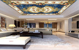 Avikalp MWZ3451 Cream Blue Red Flowers Design HD Wallpaper for Ceiling